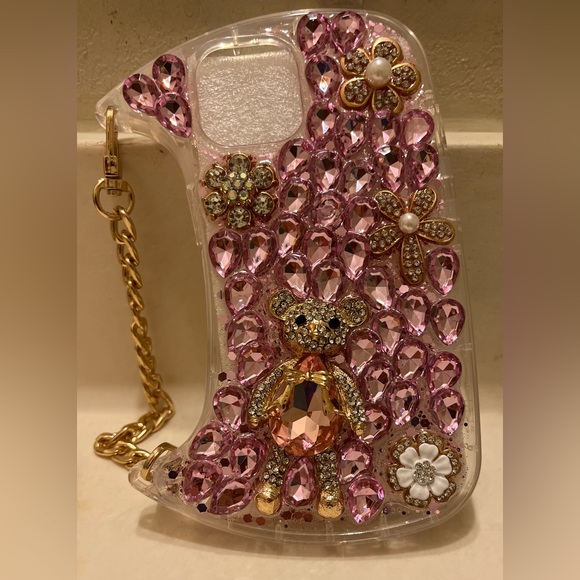 iPhone 13 Full Pink Diamond Rhinestones Bag Style Phone Case NWT - Picture 6 of 7